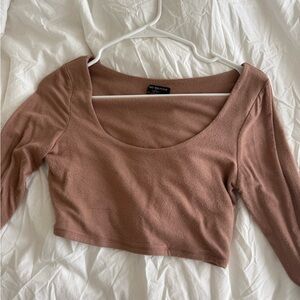 Naked Wardrobe Scoop Neck Long Sleeve Crop Top